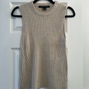 French Connection Cream Ribbed Knit Top